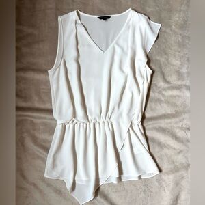 RW & Co Cream Asymmetrical Draped Sleeveless Top with Cinched Waistband